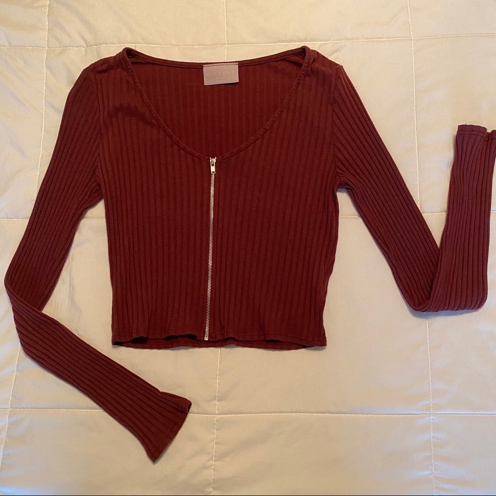 Red Long Sleeve Crop Top
